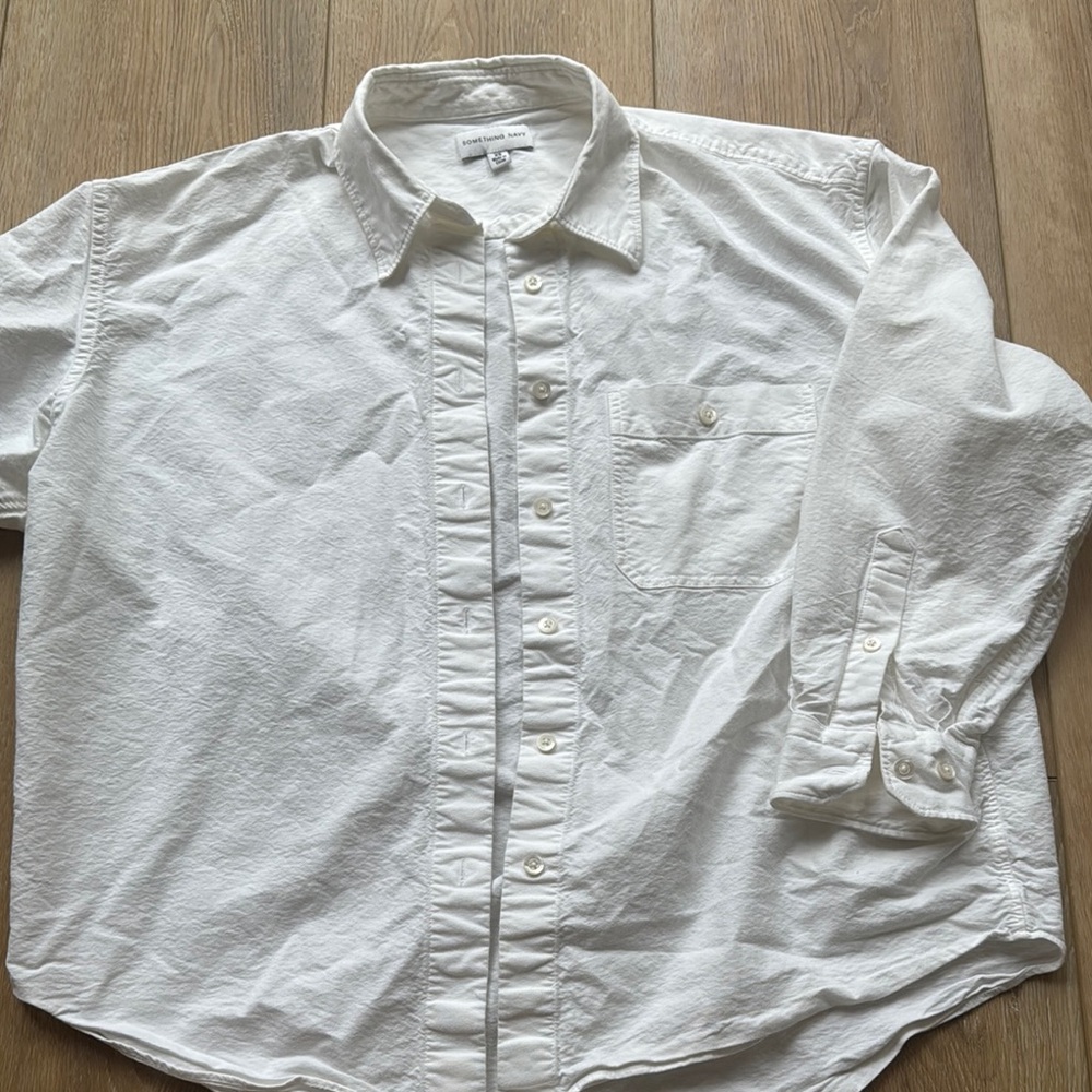 Something Navy Oversized White Button Down